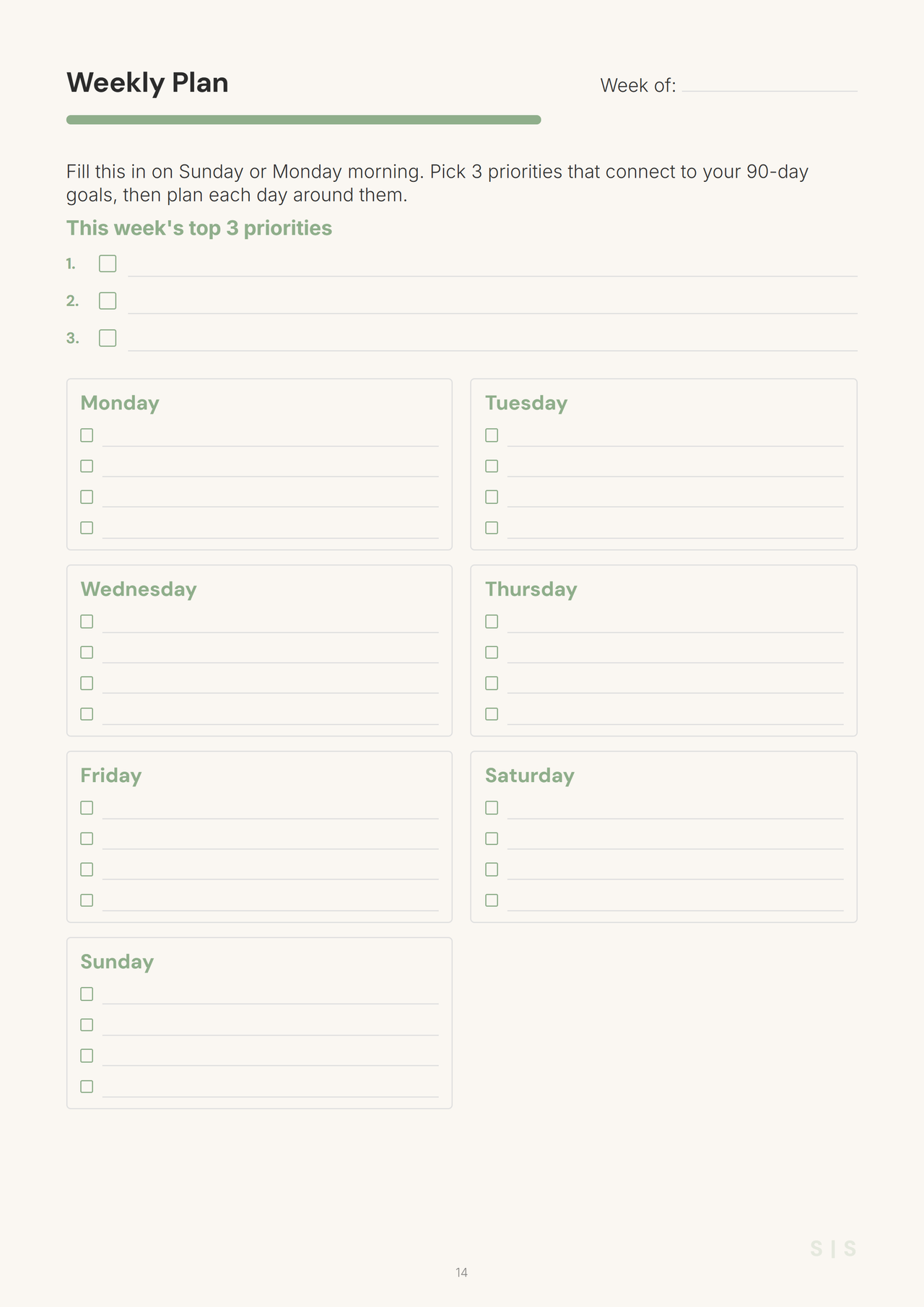 Each week, a sprint. One sheet.